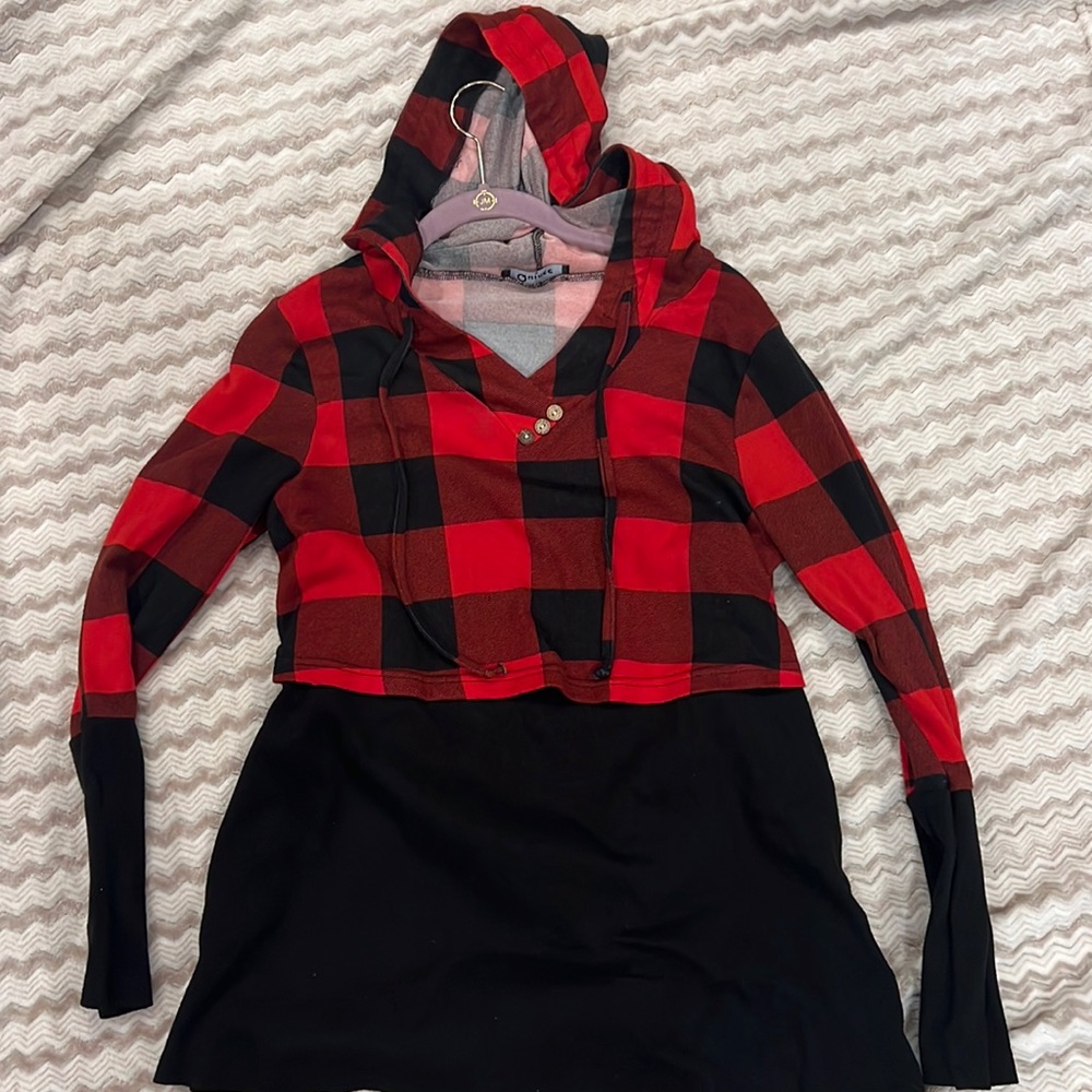 Red & Black hooded shirt. Size medium.